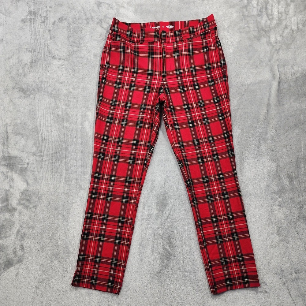 Old Navy Pants Womens 10 Red Plaid High Rise Pixie Ankle Skinny Stretch Twill